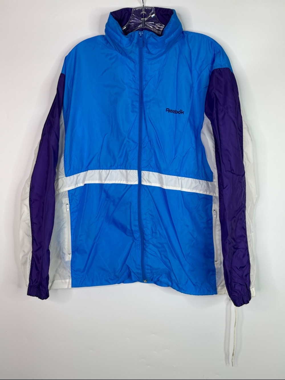 Vintage Reebok Blue White Full Zip Hooded Jacket Size Medium 90s